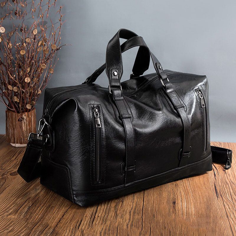Hombres De Cuero De Pu De Gran Capacidad Bolso De Hombreajero De Negocios Portátil Bolso De Hombro Bandolera Bolso De Lona
