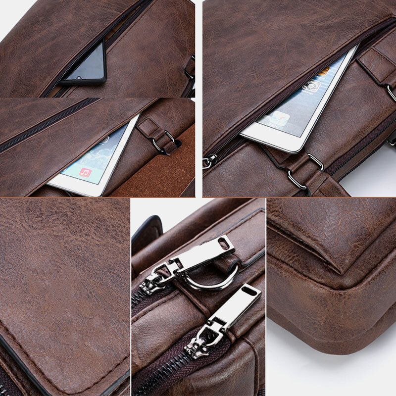 Hombres Pu De Cuero Multifunción Antirrobo Vintage Business Messenger Bag Crossbody Bag Bolso Bandolera