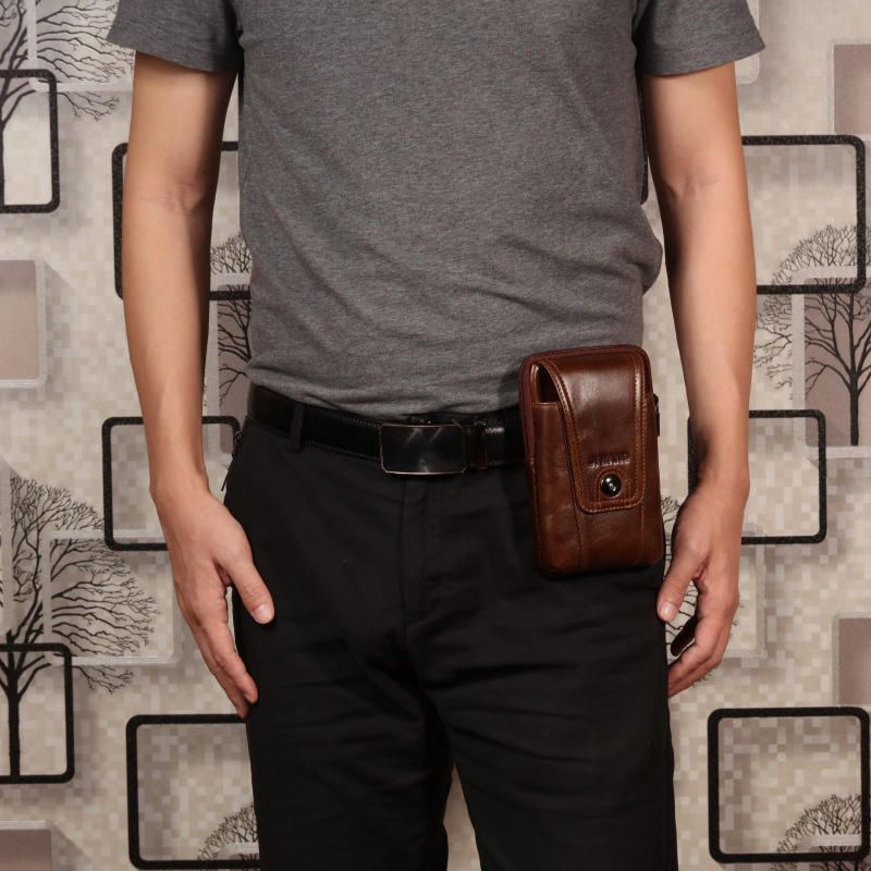 Monedero Multifunción Para Teléfono De Piel De Vaca Bolso Bandolera Vintage Bolso De Cintura Con Cera De Aceite Para Hombres