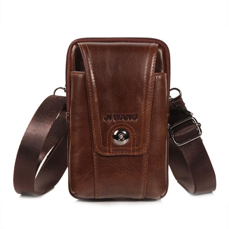 Monedero Multifunción Para Teléfono De Piel De Vaca Bolso Bandolera Vintage Bolso De Cintura Con Cera De Aceite Para Hombres