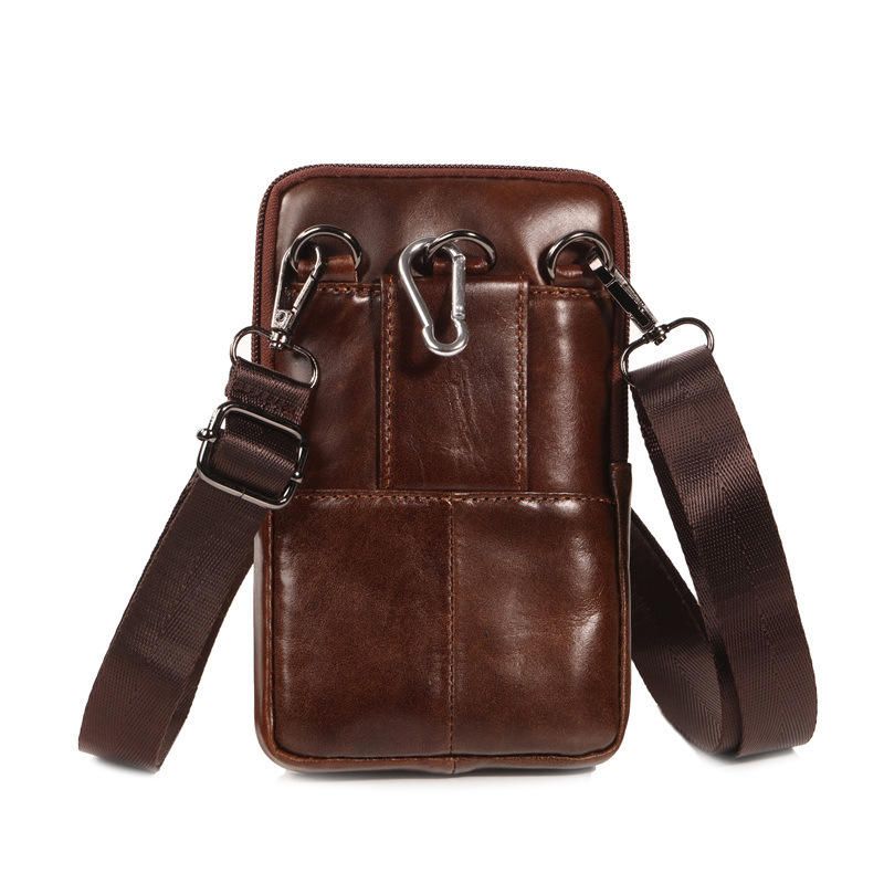 Monedero Multifunción Para Teléfono De Piel De Vaca Bolso Bandolera Vintage Bolso De Cintura Con Cera De Aceite Para Hombres