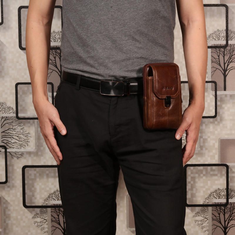Monedero Multifunción Para Teléfono De Piel De Vaca Bolso Bandolera Vintage Bolso De Cintura Con Cera De Aceite Para Hombres