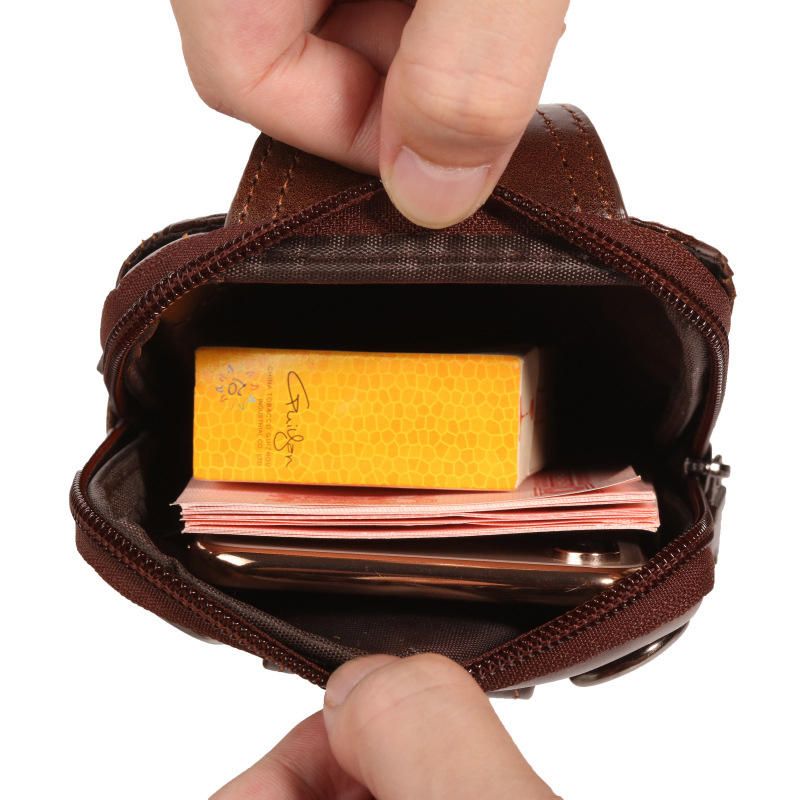 Monedero Multifunción Para Teléfono De Piel De Vaca Bolso Bandolera Vintage Bolso De Cintura Con Cera De Aceite Para Hombres
