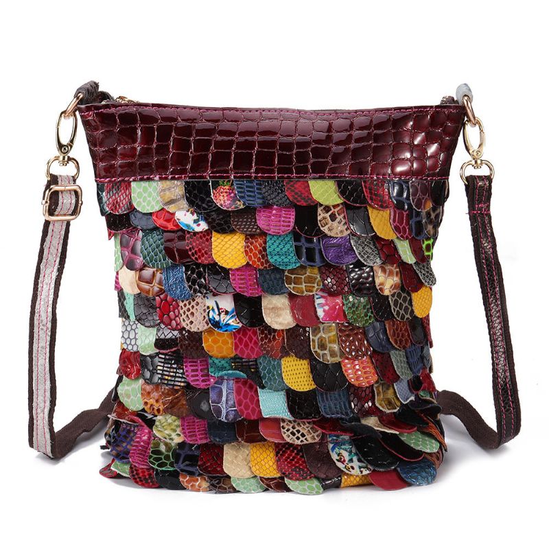 Bolso De Mano De Cuero Genuino Floral Bohemio Para Mujer Bolsos Cruzados Brillantes
