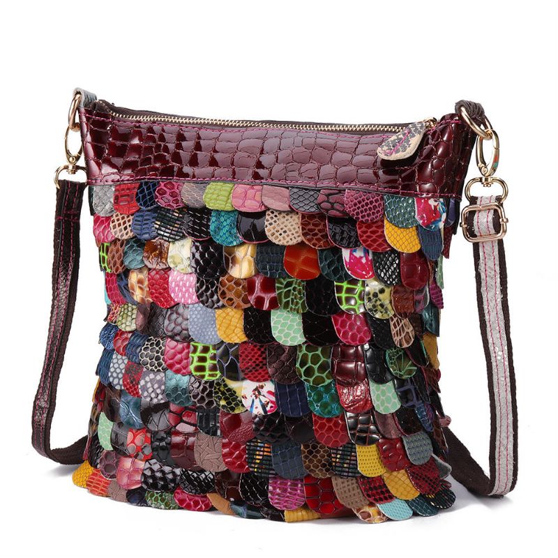 Bolso De Mano De Cuero Genuino Floral Bohemio Para Mujer Bolsos Cruzados Brillantes