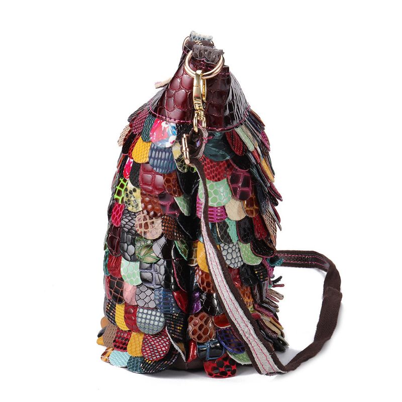 Bolso De Mano De Cuero Genuino Floral Bohemio Para Mujer Bolsos Cruzados Brillantes