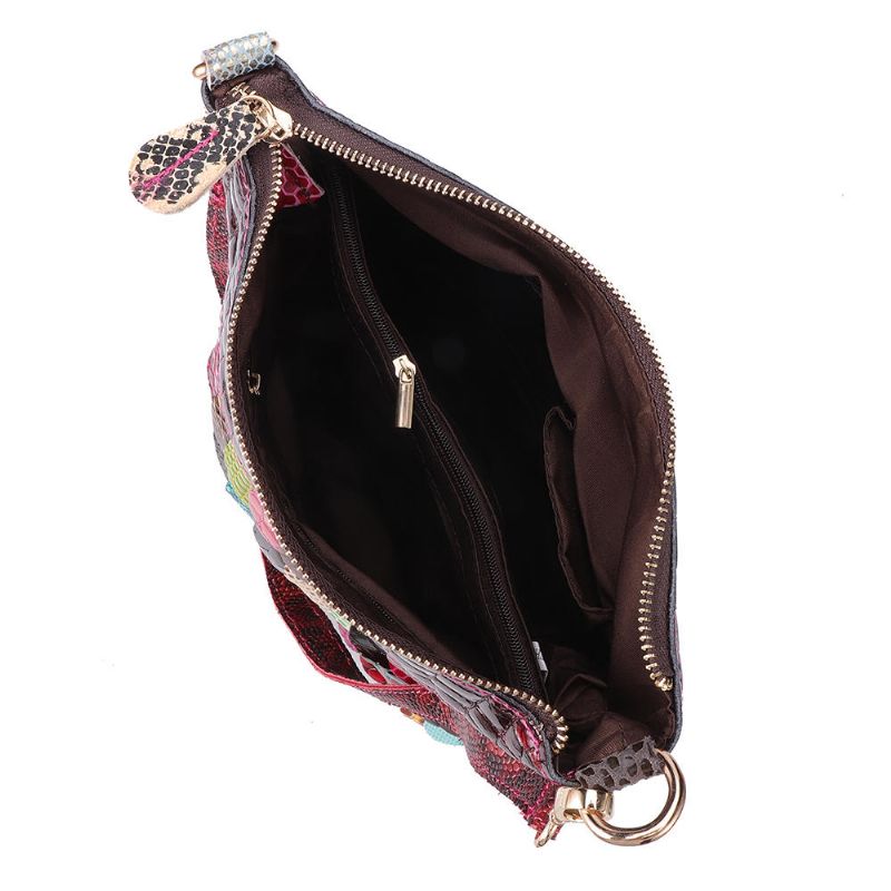 Bolso De Mano De Cuero Genuino Floral Bohemio Para Mujer Bolsos Cruzados Brillantes