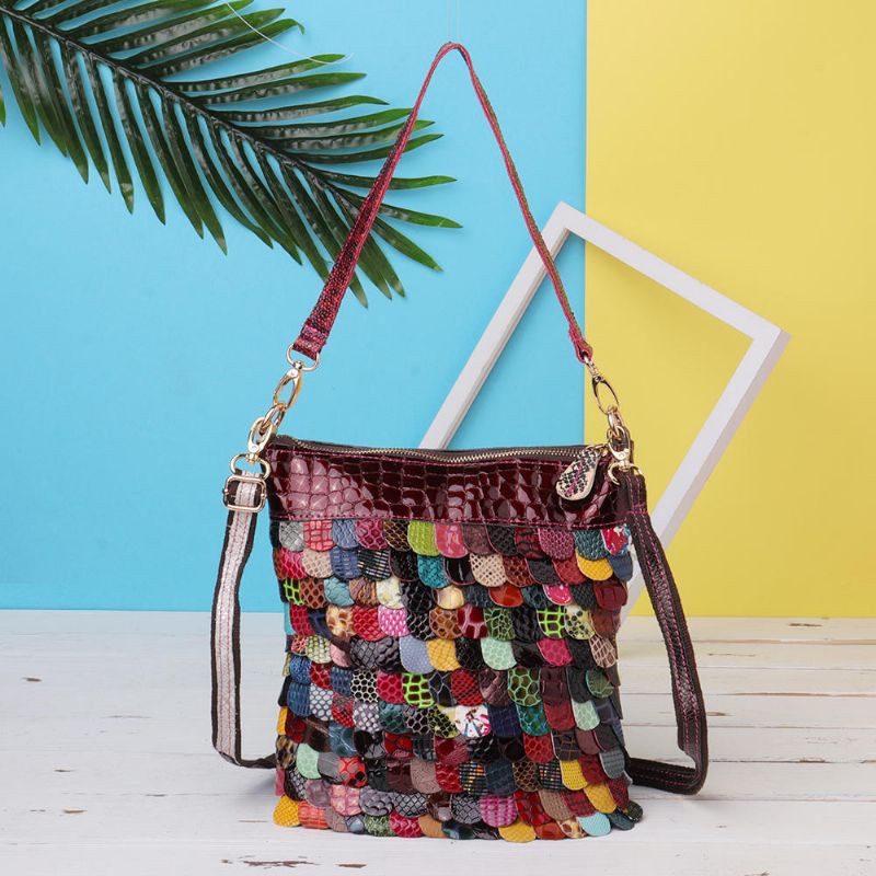 Bolso De Mano De Cuero Genuino Floral Bohemio Para Mujer Bolsos Cruzados Brillantes