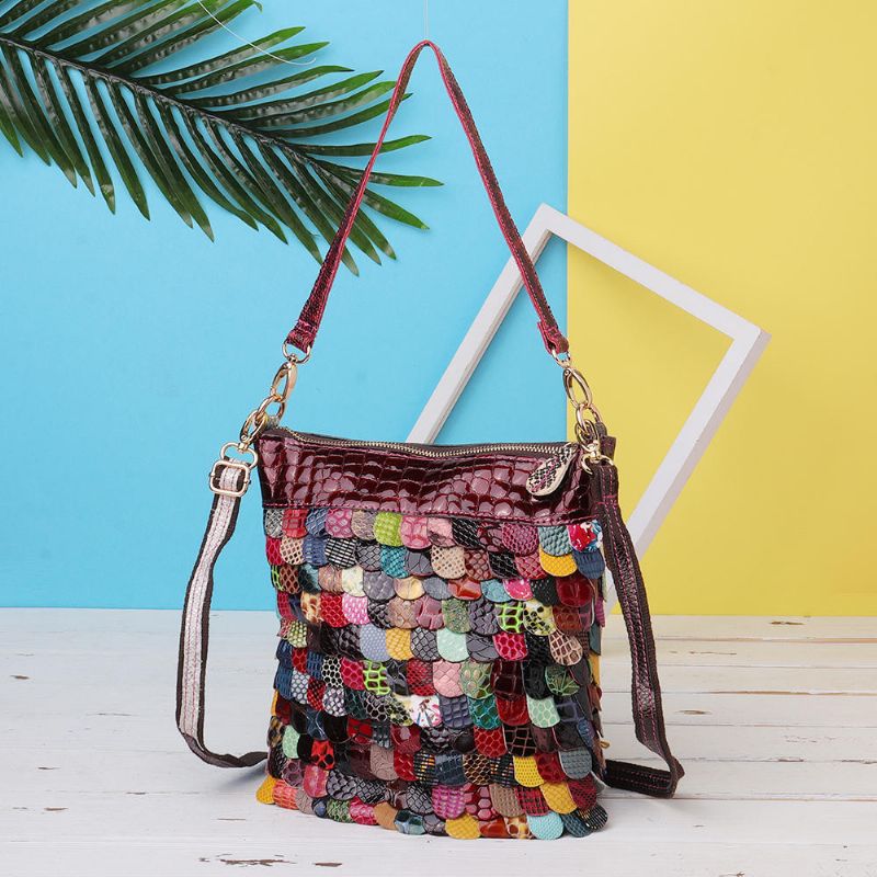 Bolso De Mano De Cuero Genuino Floral Bohemio Para Mujer Bolsos Cruzados Brillantes