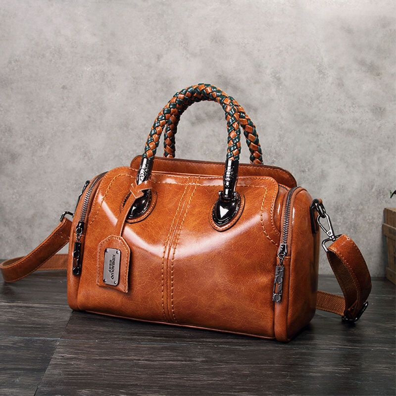 Bolso Vintage Para Mujer Bolso Bandolera De Cuero Con Cera De Aceite