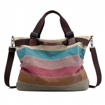 Kvky Bolsos De Lona A Rayas Hombro De Color De Contraste Vintage