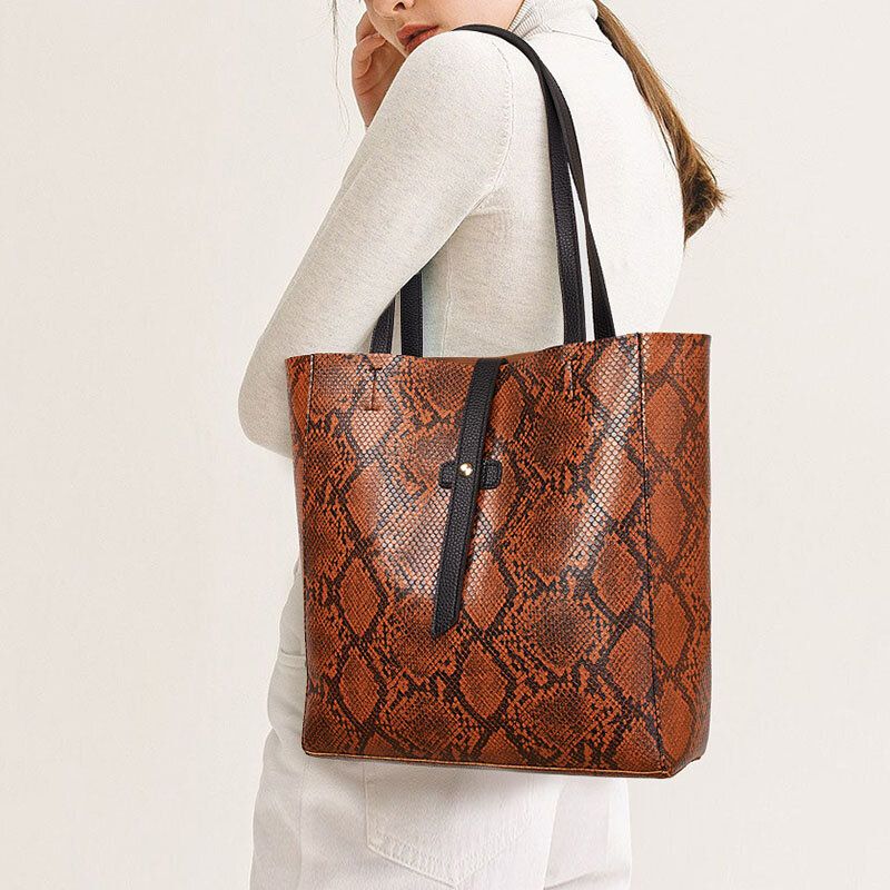 Mujeres Pu Cuero Patrón De Piel De Serpiente Retro Gran Capacidad Bolso De Mano Bolso Bandolera Bolsos