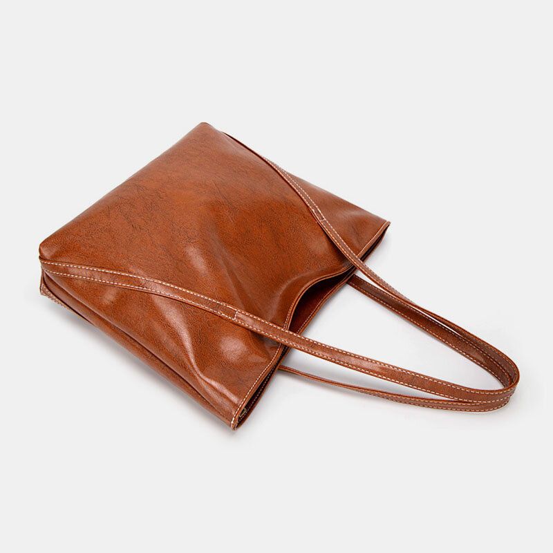 Mujeres Pu Cuero Primavera Vintage Bolso De Hombro De Gran Capacidad Bolso De Mano