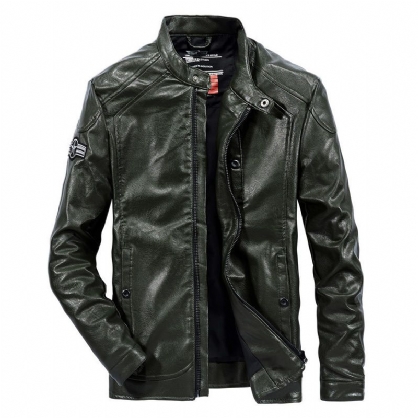 Chaqueta De Motociclista De Color Sólido De Cuero Flaux Para Motocicleta Para Hombre