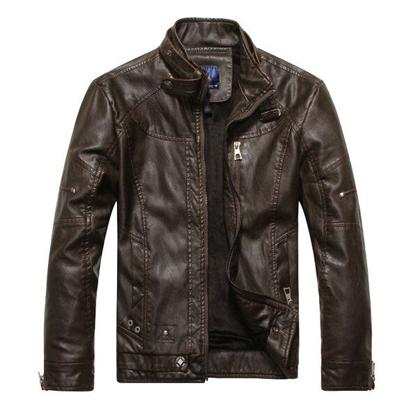 Chaquetas De Motociclista De Motociclista De Pu Con Cuello Alto Grueso De Piel Sintética Para Hombres