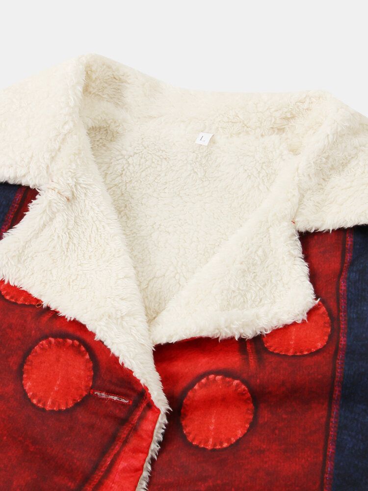 Abrigo Informal Grueso Con Forro Polar Con Solapa Y Estampado Étnico Para Mujer