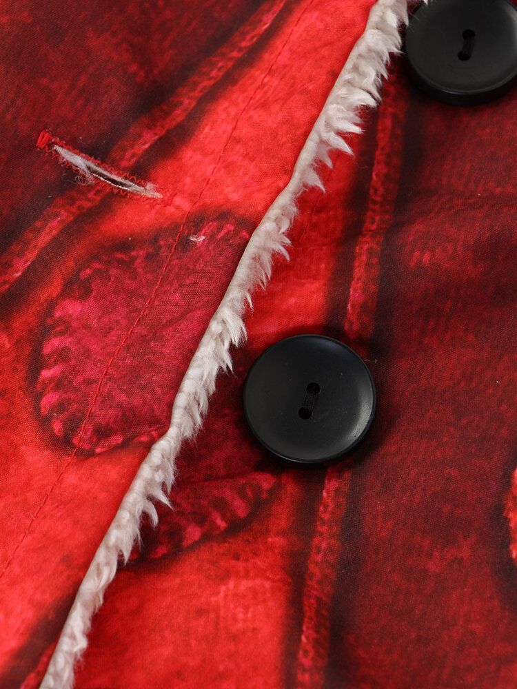 Abrigo Informal Grueso Con Forro Polar Con Solapa Y Estampado Étnico Para Mujer