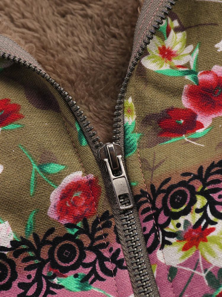 Abrigos De Manga Larga Con Capucha Y Estampado Floral De Patchwork Vintage Para Mujer