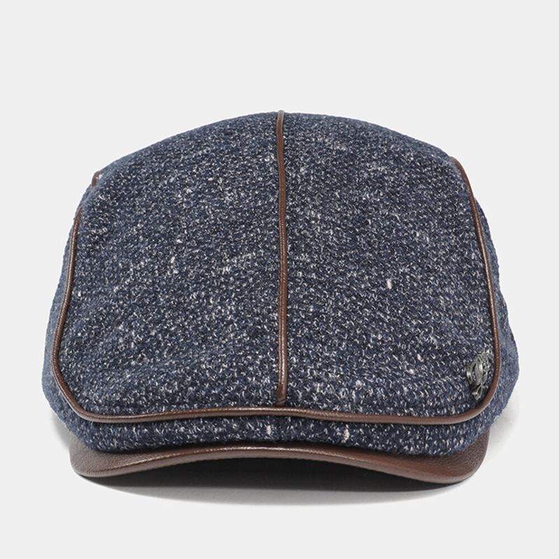 Collrown Men Knit Casual Clásico A Prueba De Viento Sunvisor Insignia De Metal Sombrero Delantero Boina Sombrero