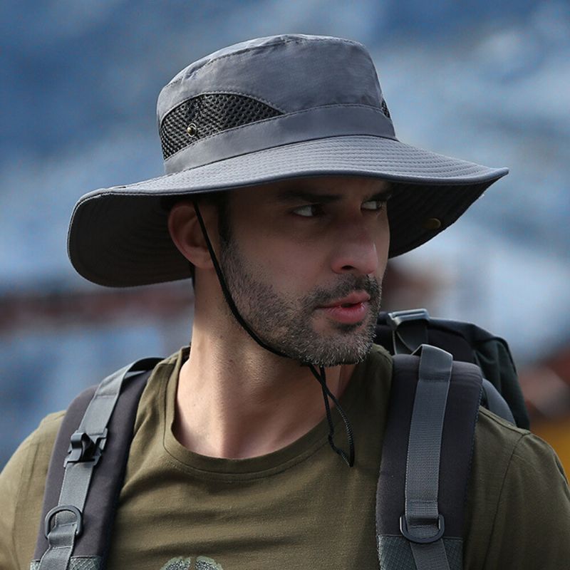 Hombres De Ala Ancha 9cm Pesca Al Aire Libre Escalada Protección Uv Sombrilla Impermeable Transpirable Sombrero De Cubo