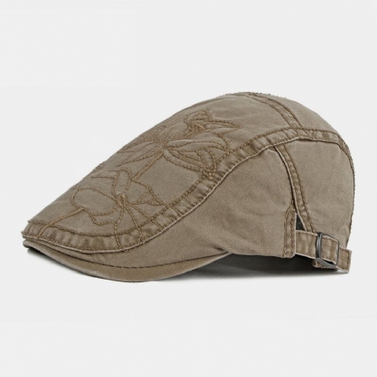 Hombres Algodón Bordado Patrón Floral Casual Retro Ajustable Parasol Adelante Sombrero Boina Gorra Sombrero Plano