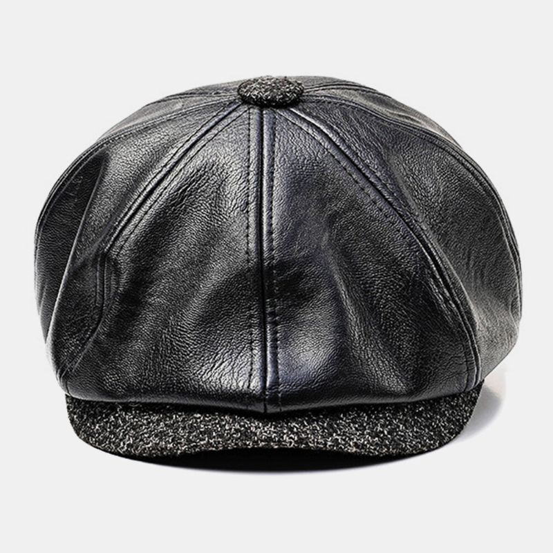 Hombres De Cuero De Imitación Retro Casual Color Sólido Protección Para Los Oídos Sombrero Delantero Sombrero Octogonal Boina Gorra