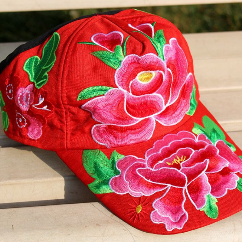 Mujeres Flor Bordado Protector Solar Sombrero Para El Sol Sombrero De Pato Gorra De Béisbol