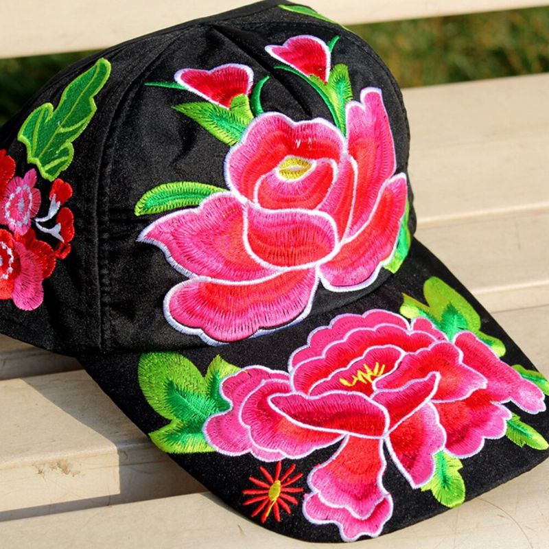 Mujeres Flor Bordado Protector Solar Sombrero Para El Sol Sombrero De Pato Gorra De Béisbol