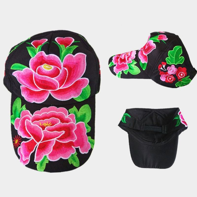 Mujeres Flor Bordado Protector Solar Sombrero Para El Sol Sombrero De Pato Gorra De Béisbol