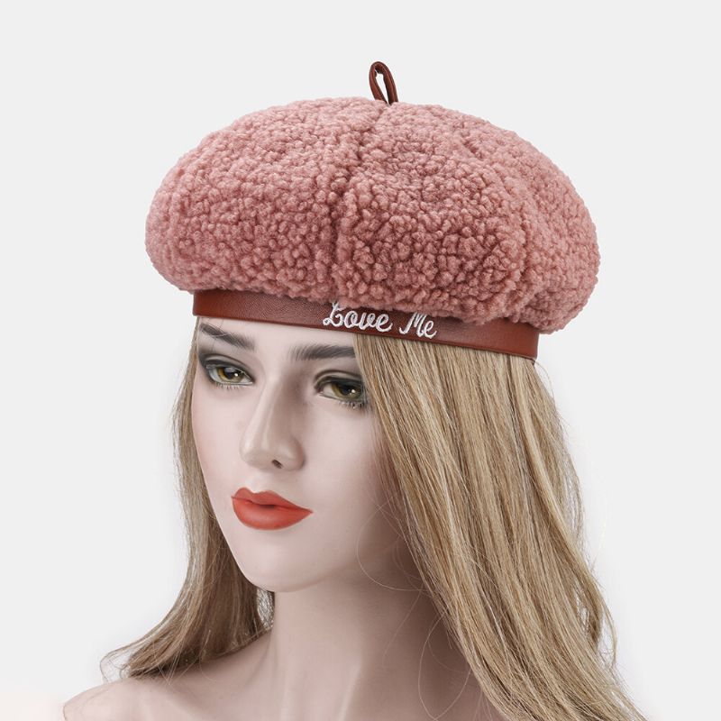 Mujeres Pelo De Cordero Más Terciopelo Cálido Joven Todo-fósforo Pintor Sombrero Vendedor De Periódicos Sombrero Octagonal Sombrero Boina