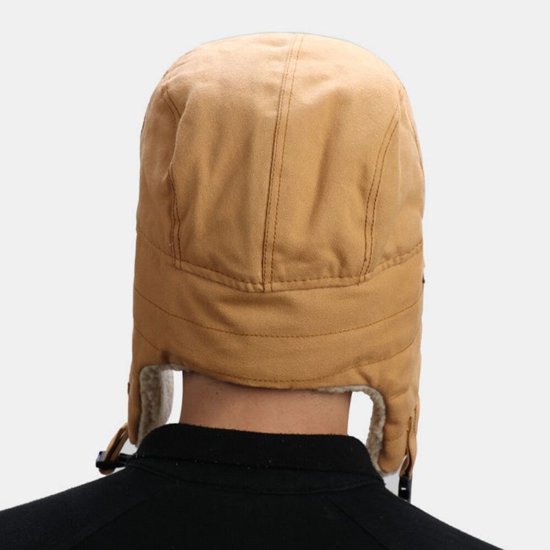 Pelo De Cordero Unisex Y Lona Más Grueso Cálido A Prueba De Viento Protección Para Los Oídos Sombrero De Esquí Al Aire Libre Sombrero De Trampero