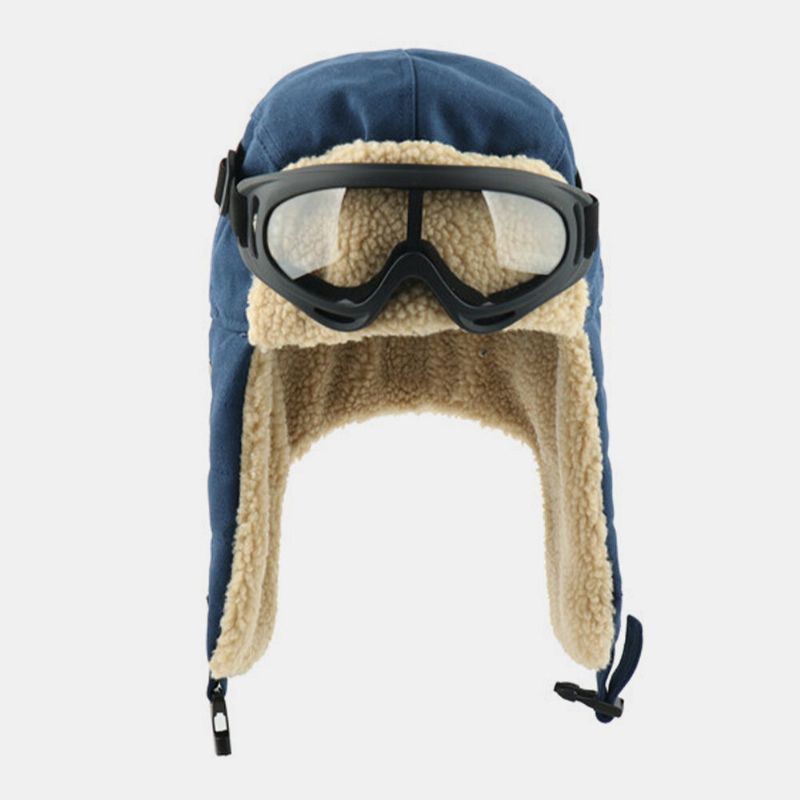 Pelo De Cordero Unisex Y Lona Más Grueso Cálido A Prueba De Viento Protección Para Los Oídos Sombrero De Esquí Al Aire Libre Sombrero De Trampero