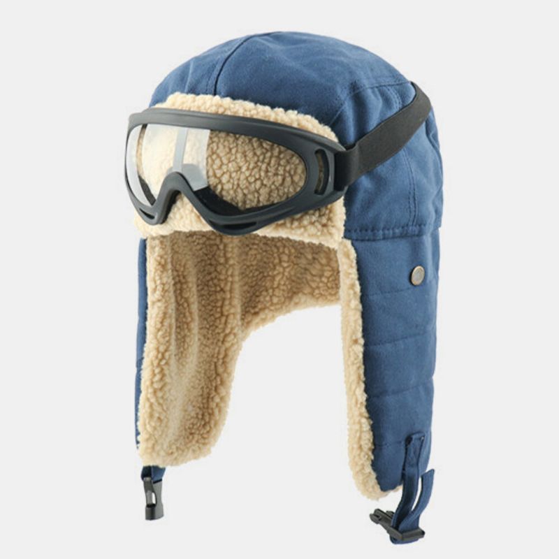 Pelo De Cordero Unisex Y Lona Más Grueso Cálido A Prueba De Viento Protección Para Los Oídos Sombrero De Esquí Al Aire Libre Sombrero De Trampero