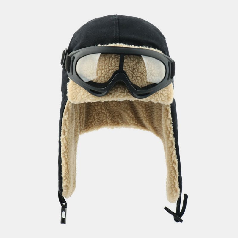 Pelo De Cordero Unisex Y Lona Más Grueso Cálido A Prueba De Viento Protección Para Los Oídos Sombrero De Esquí Al Aire Libre Sombrero De Trampero