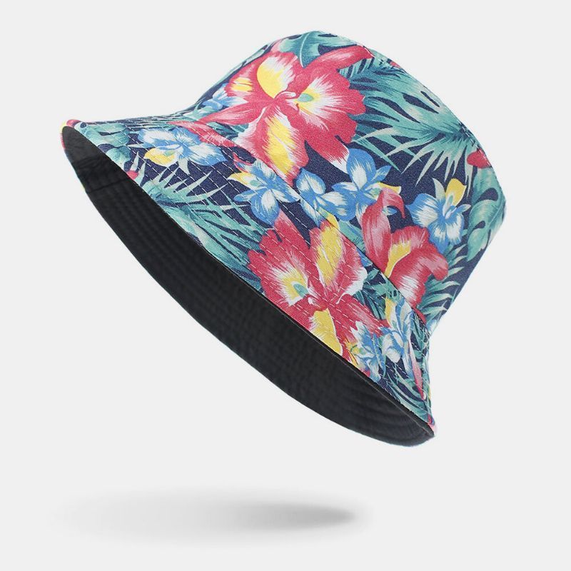 Sombrero De Cubo De Impresión De Estampado Floral Natural Colorido De Doble Cara De Algodón Unisex De Doble Cara