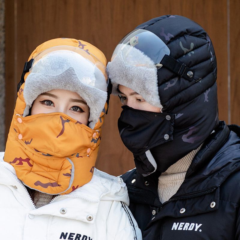 Unisex Plus Thicken Cálido A Prueba De Viento Oreja Cara Protección Del Cuello Al Aire Libre Montar Esquí Trampero Sombrero