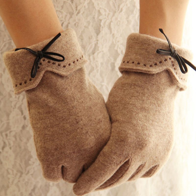 Mujeres Lana Pantalla Táctil Bordado Línea Punteada Bowknot Mantener Abrigado Moda Casual Guantes