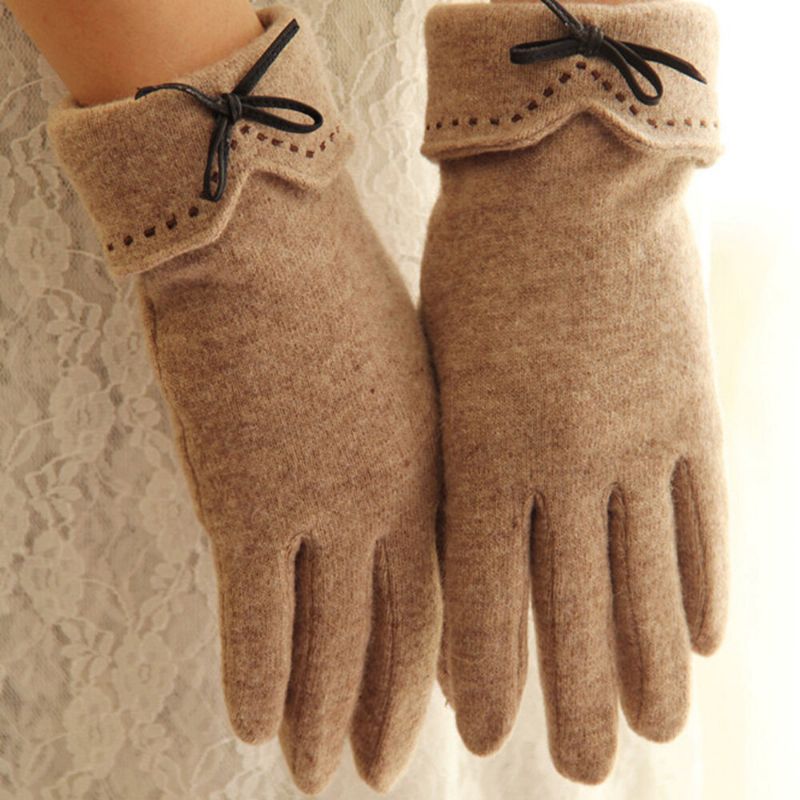 Mujeres Lana Pantalla Táctil Bordado Línea Punteada Bowknot Mantener Abrigado Moda Casual Guantes