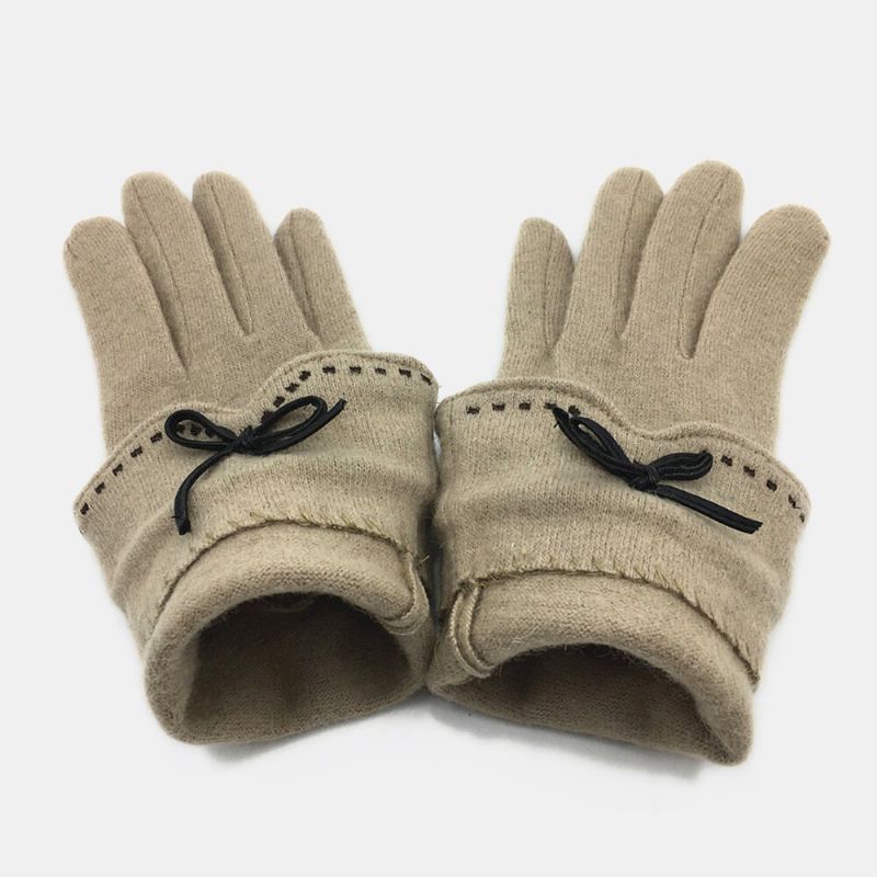 Mujeres Lana Pantalla Táctil Bordado Línea Punteada Bowknot Mantener Abrigado Moda Casual Guantes