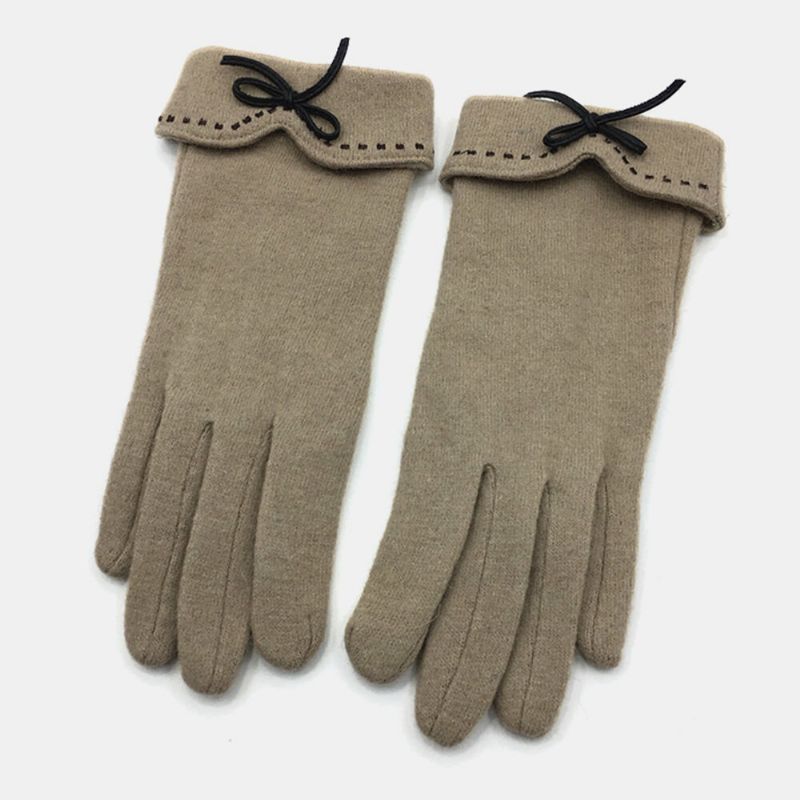 Mujeres Lana Pantalla Táctil Bordado Línea Punteada Bowknot Mantener Abrigado Moda Casual Guantes