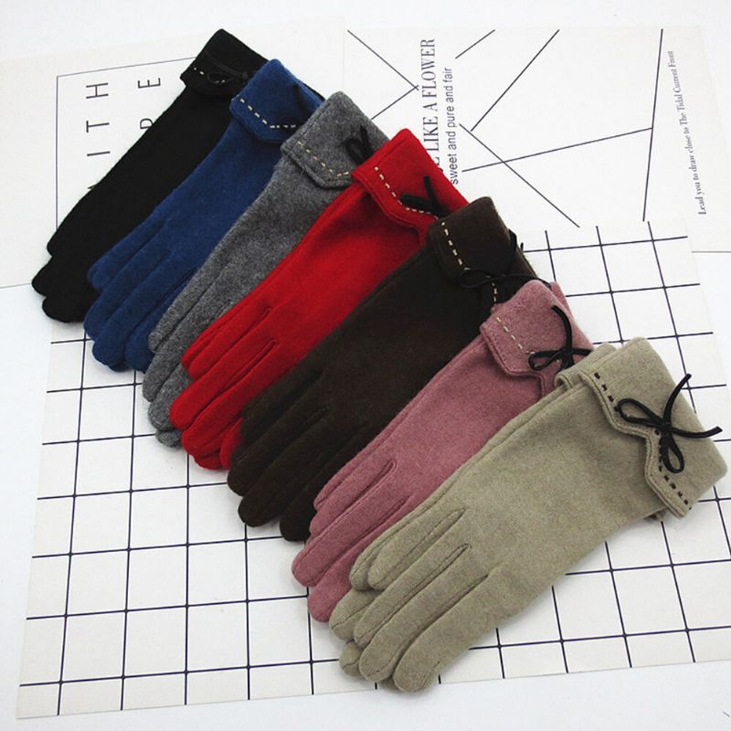 Mujeres Lana Pantalla Táctil Bordado Línea Punteada Bowknot Mantener Abrigado Moda Casual Guantes