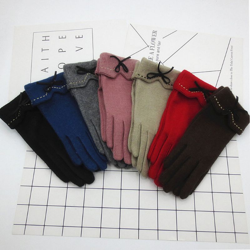 Mujeres Lana Pantalla Táctil Bordado Línea Punteada Bowknot Mantener Abrigado Moda Casual Guantes