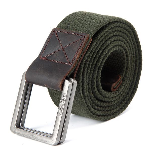 130cm Hombres Retro Anillos Dobles Pin Hebilla Cinturones Lona Informal Cintura Táctica Militar