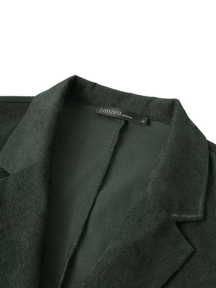 Blazer Casual Elegante De Pana De Color Sólido Para Mujer Con Bolsillo