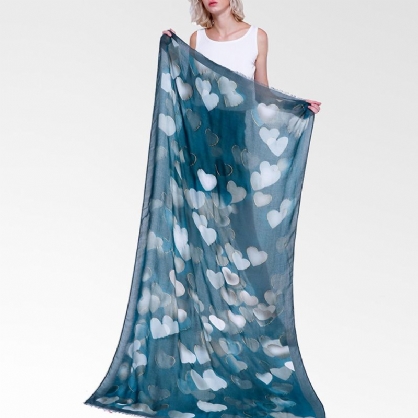 Bufanda Estampada En Forma De Corazón Transpirable De Lino De Verano Chal De Exterior Para Mujer Vintage