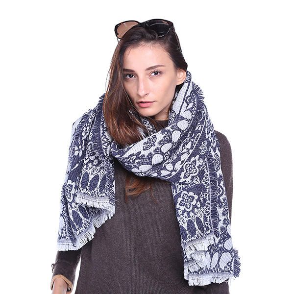 Bufandas Con Estampado Floral Étnico De Invierno Con Borlas Para Mujer