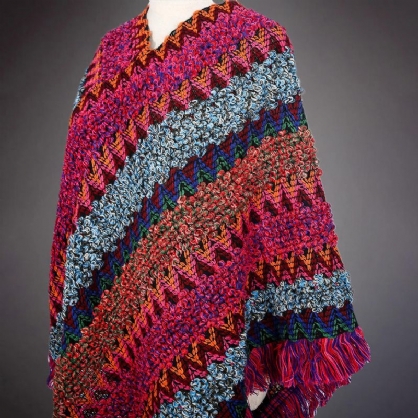 Bufandas Vintage Para Mujer Chal De Color Bloque Abotonado Patrón De Abrigo De Ganchillo