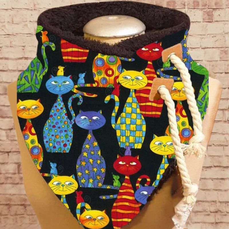 Mujeres De Dibujos Animados Lindo Colorido Patrón De Gatos Divertidos Personalidad Suave Protección Del Cuello Mantener Caliente Bufanda