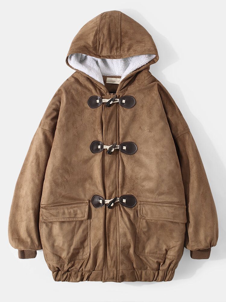 Abrigos De Taggle De Manga Larga Con Forro Polar Cálido De Color Sólido Vintage Para Hombre
