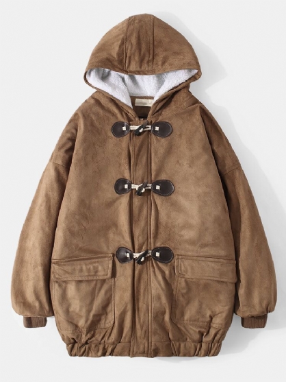 Abrigos De Taggle De Manga Larga Con Forro Polar Cálido De Color Sólido Vintage Para Hombre
